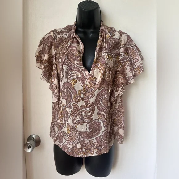 Intermix Carolina Paisley Silk Chiffon Top size S - Picture 4 of 16